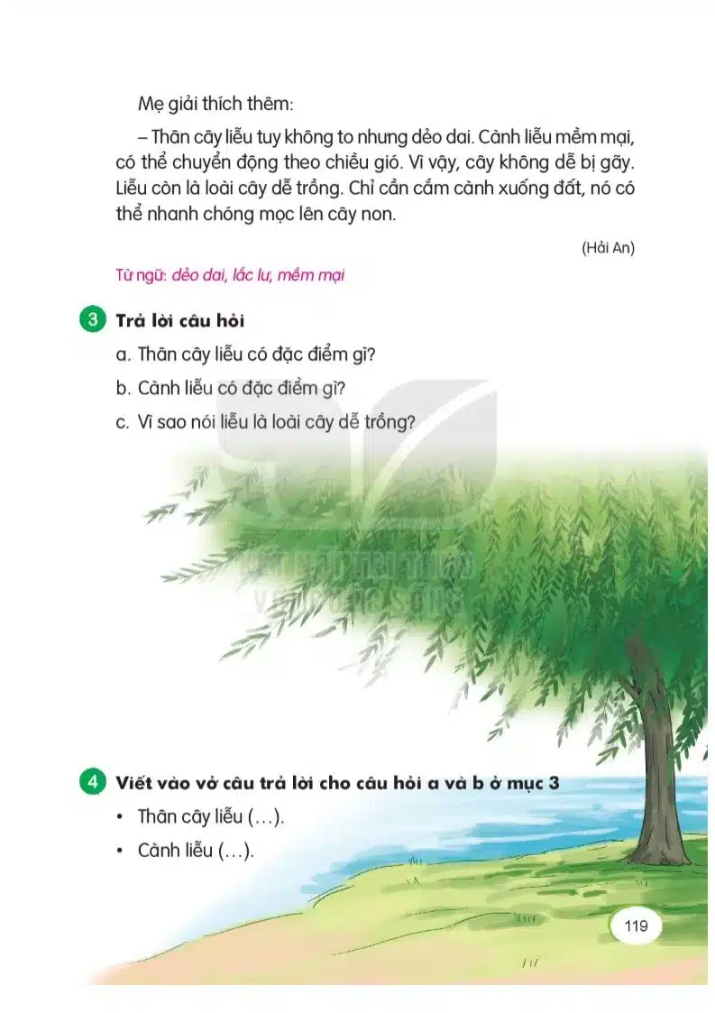 Tập đọc cây liễu dẻo dai lớp 1